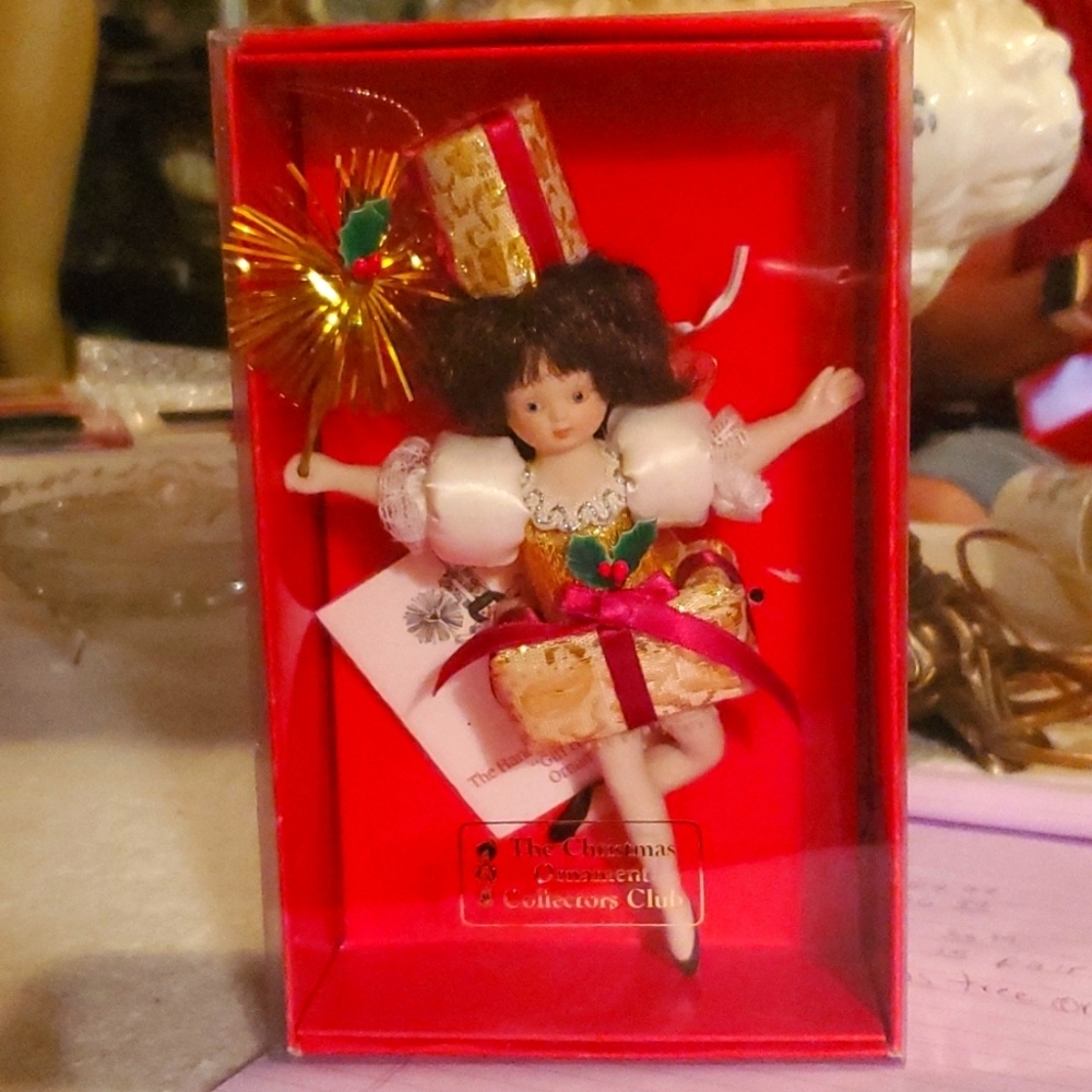 Vintage Christmas Tree Ornament Hand-Painted Porcelain Gift Fairy